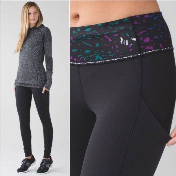 Lululemon Speed Tight IV Brushed Full Length Ruched Leggings Black Shadow Wrap 8 - Picture 1 of 14